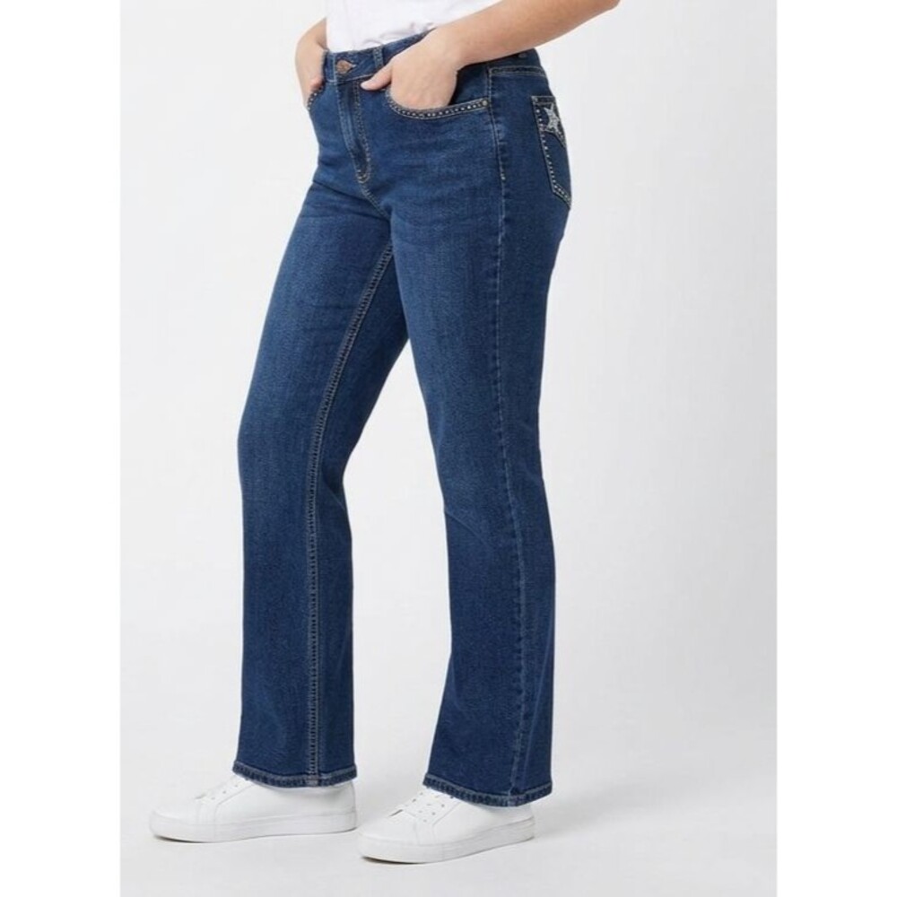 Flamingals Jeans 2XL 32x31 Mid Rise Bootcut Dark Wash Star Embellished Pockets